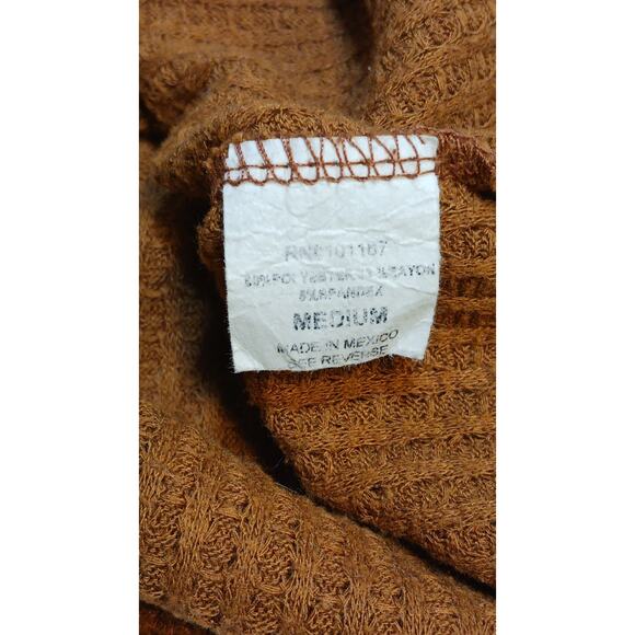 Kim & Cami Women's Medium Brown Waffle Knit 3/4 Sleeve Button Accent Poly/Rayon - Picture 4 of 6